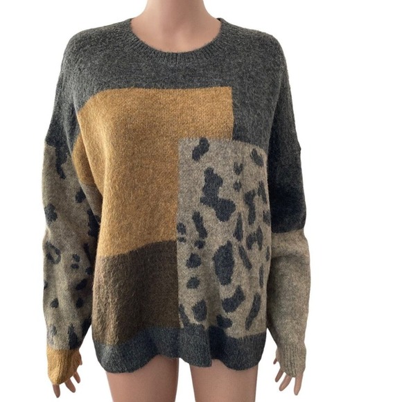 Leopard Patchwork Sweater - Gray and Gold - Picture 1 of 12